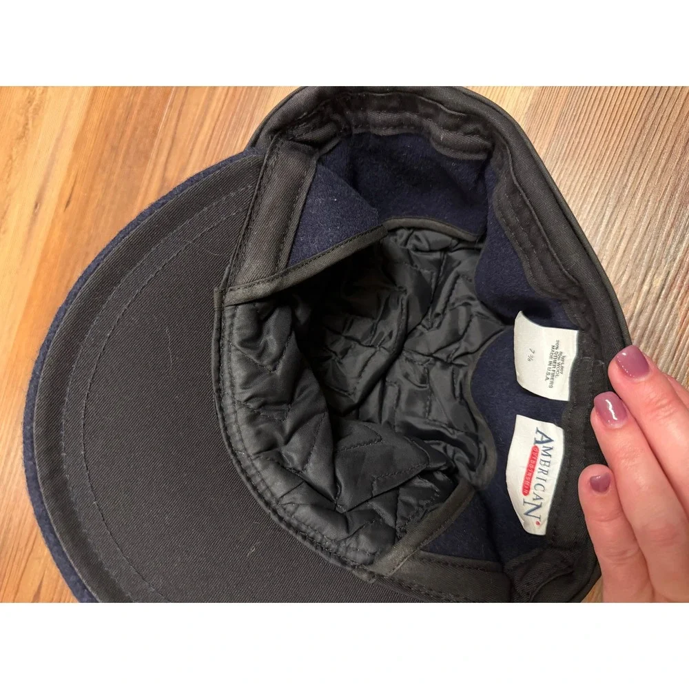 American Outdoorsman Navy Wool Blend Storm Cap Ear Flap‎ Hat USA Made 7 3/8